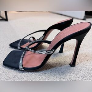 Amina Muaddi Black Crystal Heeled Sandals